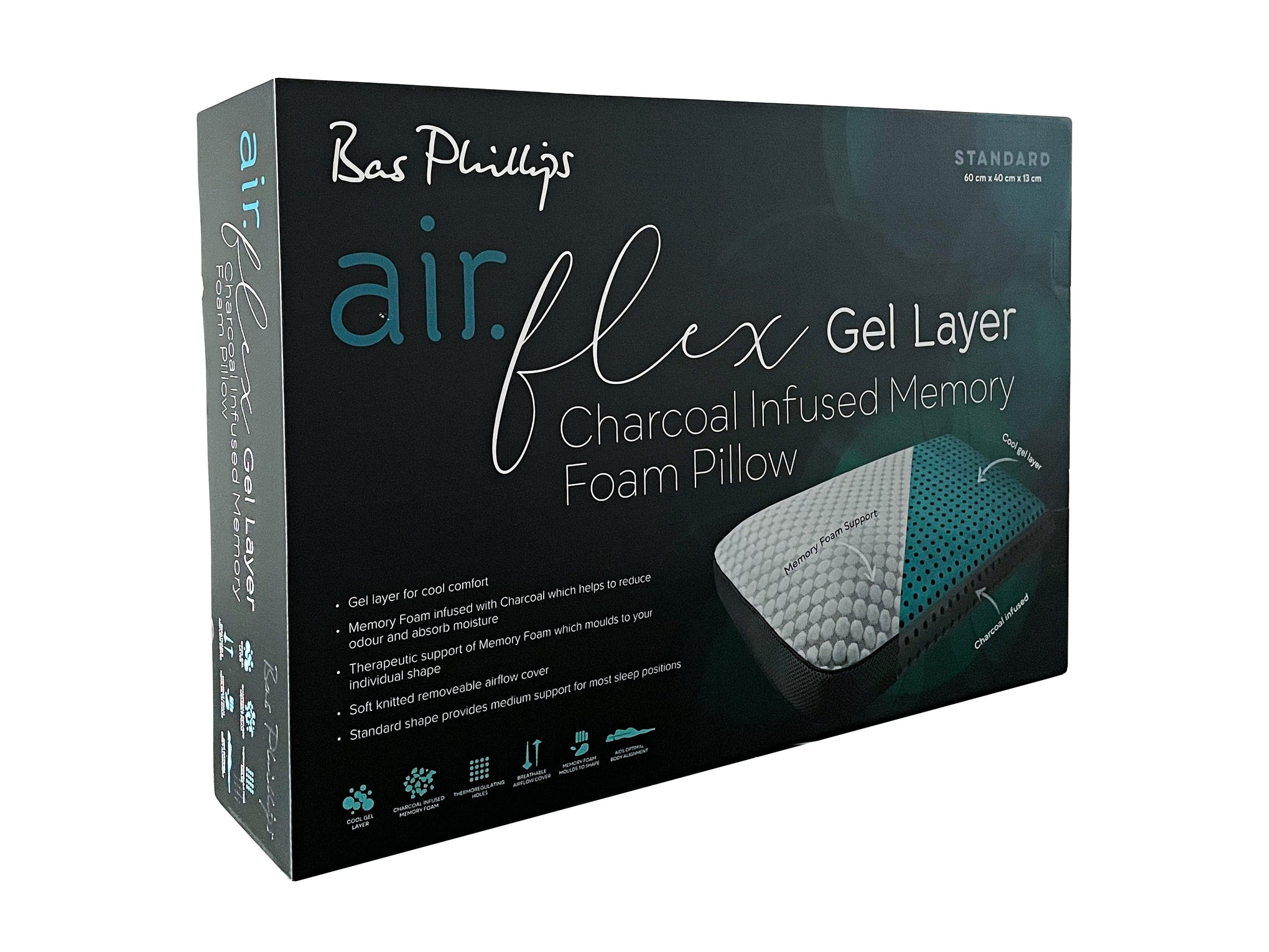 Bas Phillips Pillows/Cushions BAS PHILLIPS | AIR FLEX CHARCOAL INFUSED MF PILLOW WITH GEL LAYER