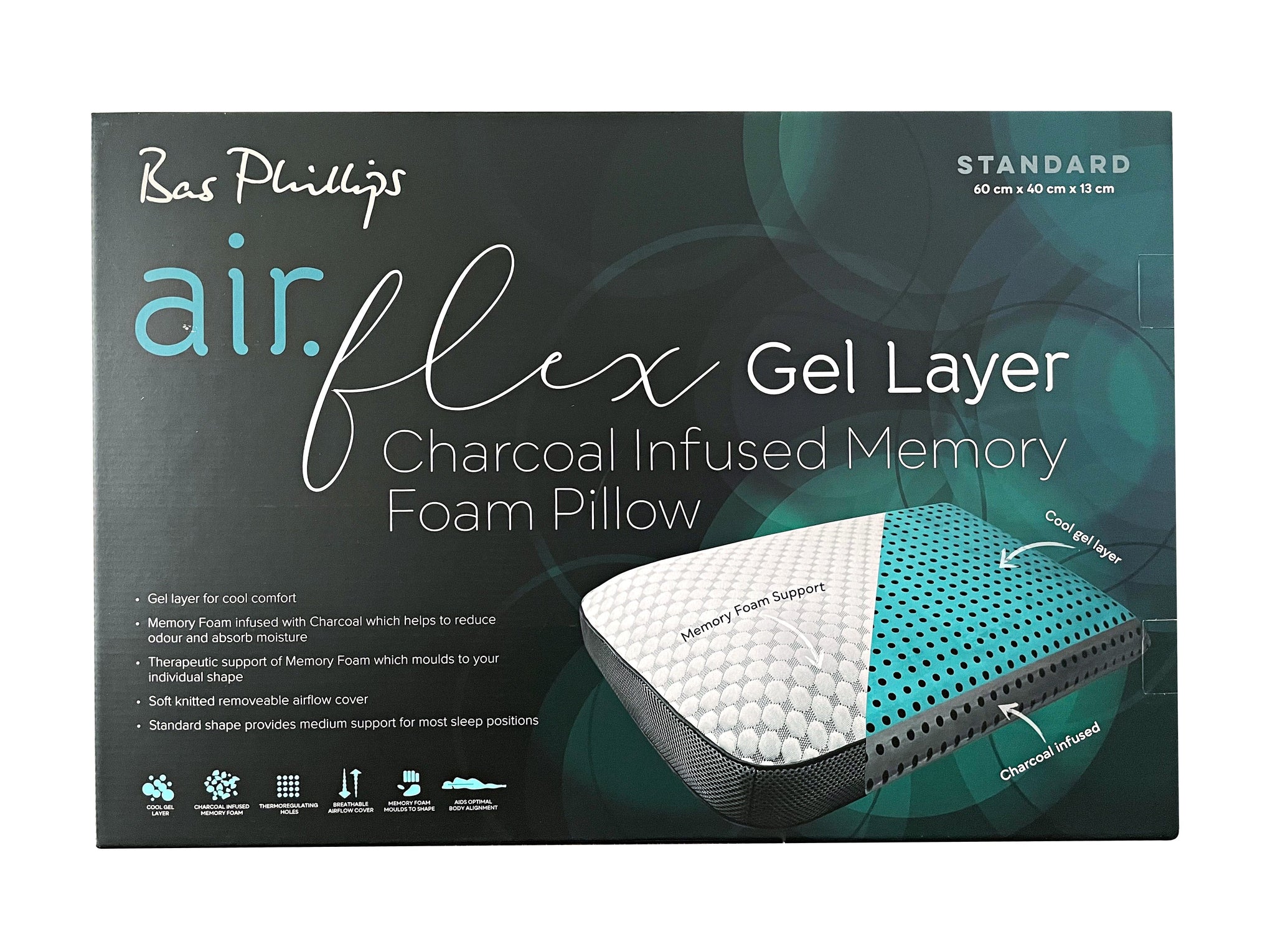 Bas Phillips Pillows/Cushions BAS PHILLIPS | AIR FLEX CHARCOAL INFUSED MF PILLOW WITH GEL LAYER