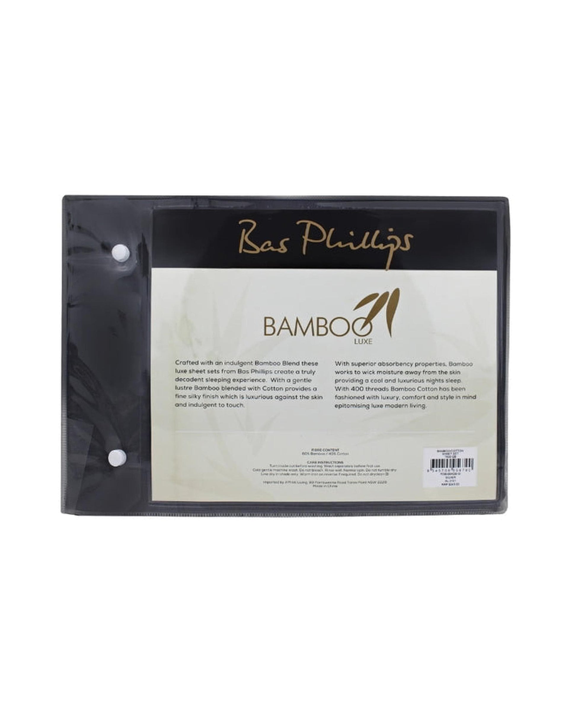 Bas Phillips Bed Sheets Bas Phillips Bamboo & Cotton 400TC Blend Sheet Set - CHARCOAL