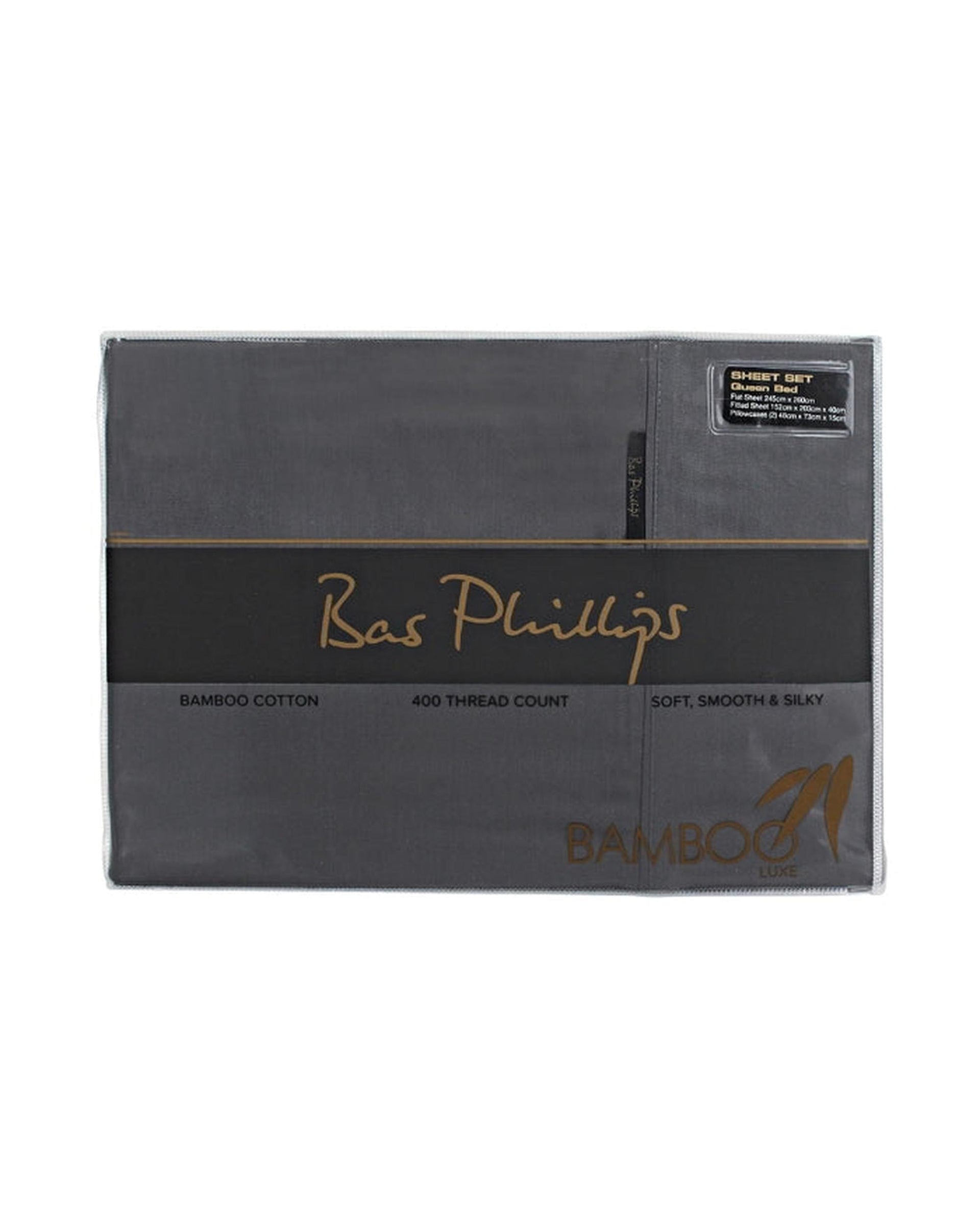 Bas Phillips Bed Sheets Bas Phillips Bamboo & Cotton 400TC Blend Sheet Set - CHARCOAL