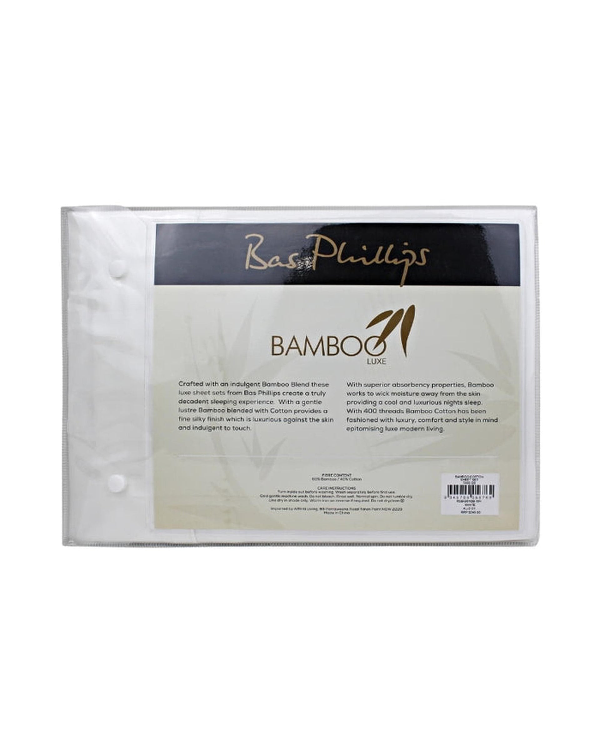 Bas Phillips Bed Sheets Bas Phillips Bamboo & Cotton 400TC Blend Sheet Set - WHITE