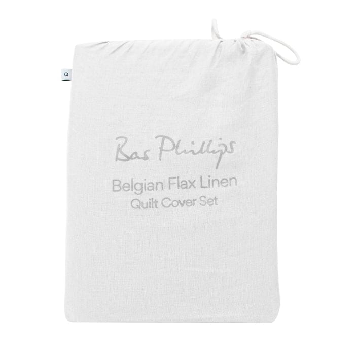 Bas Phillips Quilt Cover Bas Phillips Belgian Linen QUEEN Quilt Cover Set - WHITE
