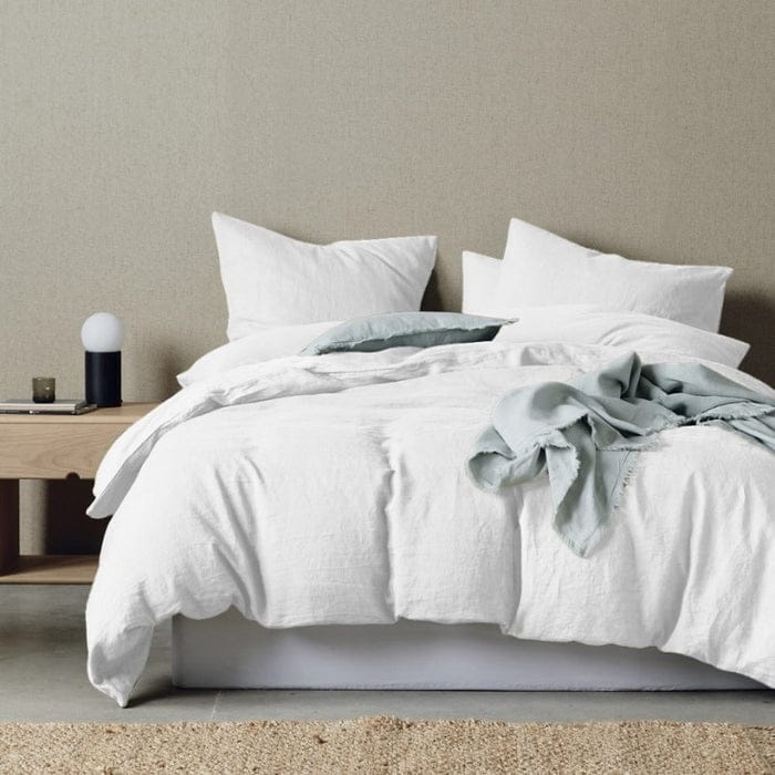 Bas Phillips Quilt Cover Bas Phillips Belgian Linen QUEEN Quilt Cover Set - WHITE