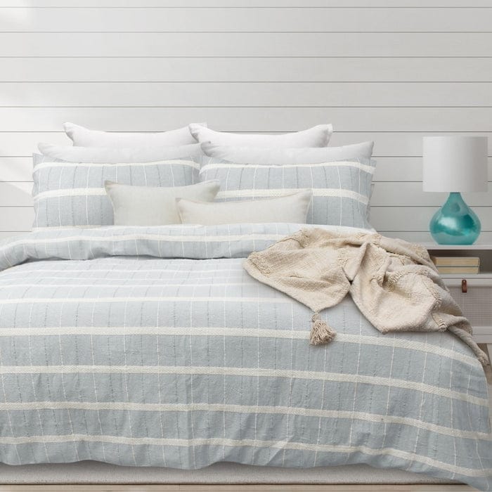 Bas Phillips Quilt Cover Bas Phillips Mosman Textured Cotton QUEEN Quilt Cover Set - BLUE