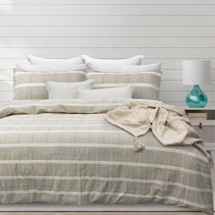 Bas Phillips Quilt Cover Bas Phillips Mosman Textured Cotton QUEEN Quilt Cover Set - NATURAL