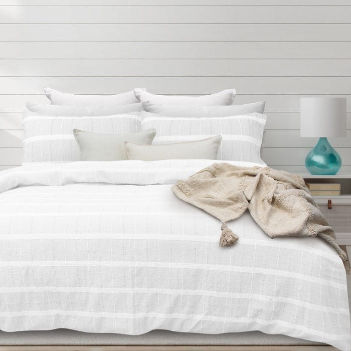 Bas Phillips Quilt Cover Bas Phillips Mosman Textured Cotton QUEEN Quilt Cover Set - WHITE