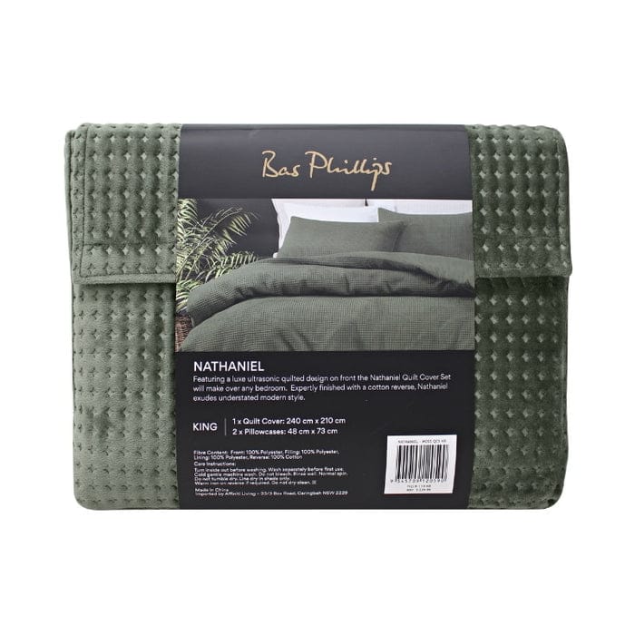 Bas Phillips Quilt Cover Bas Phillips Nathaniel Ultrasonic Quilt Cover Set - MOSS