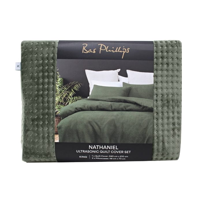 Bas Phillips Quilt Cover Bas Phillips Nathaniel Ultrasonic Quilt Cover Set - MOSS
