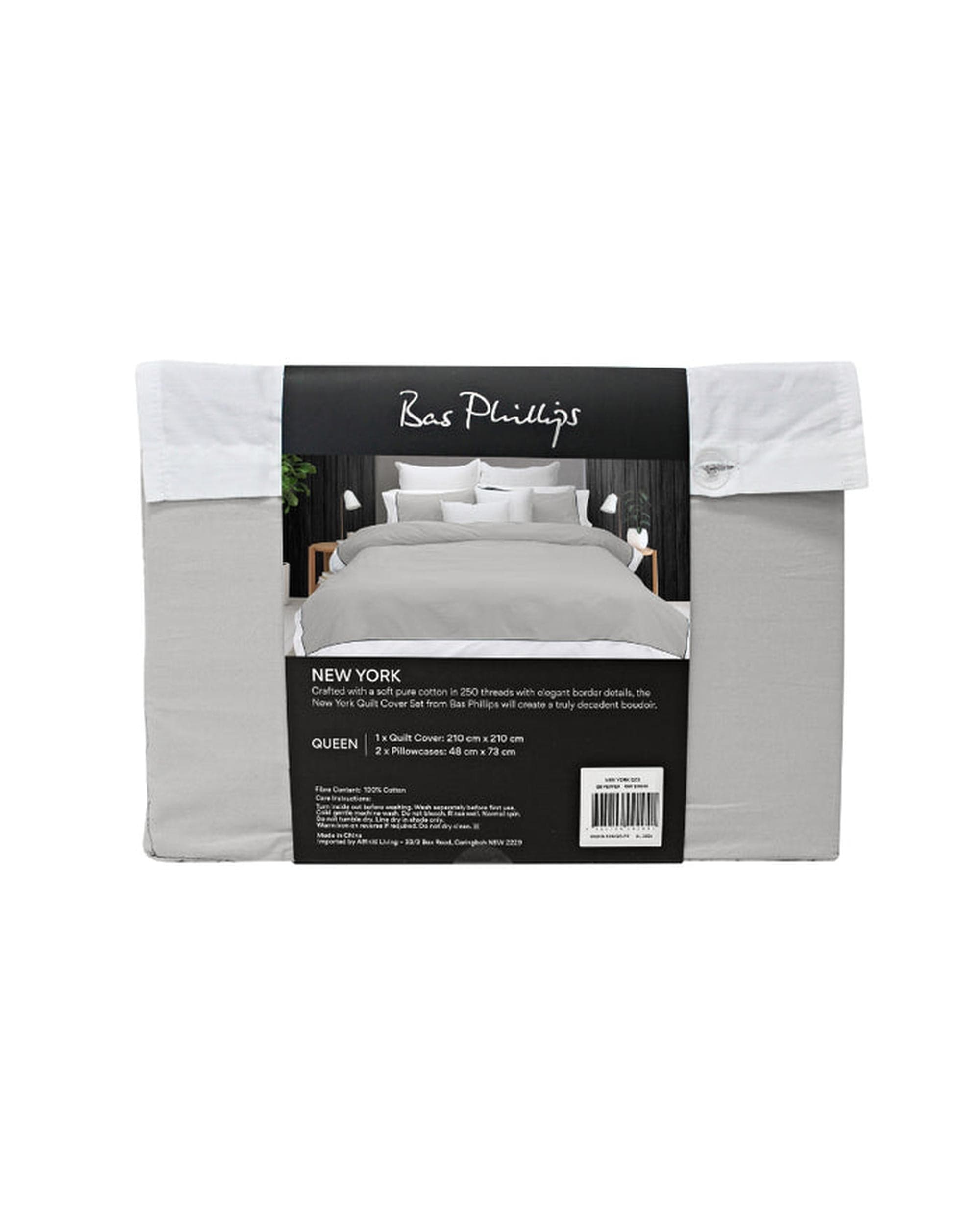 Bas Phillips Quilt Cover Bas Phillips New York Quilt Cover Set - Pewter/White