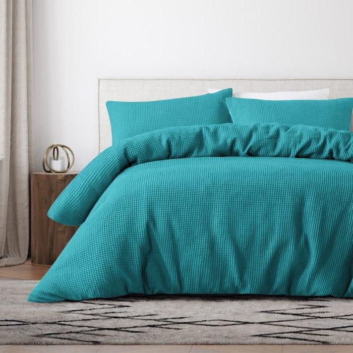 Bas Phillips Quilt Cover Bas Phillips Premier Cotton Waffle Quilt Cover Set - TEAL