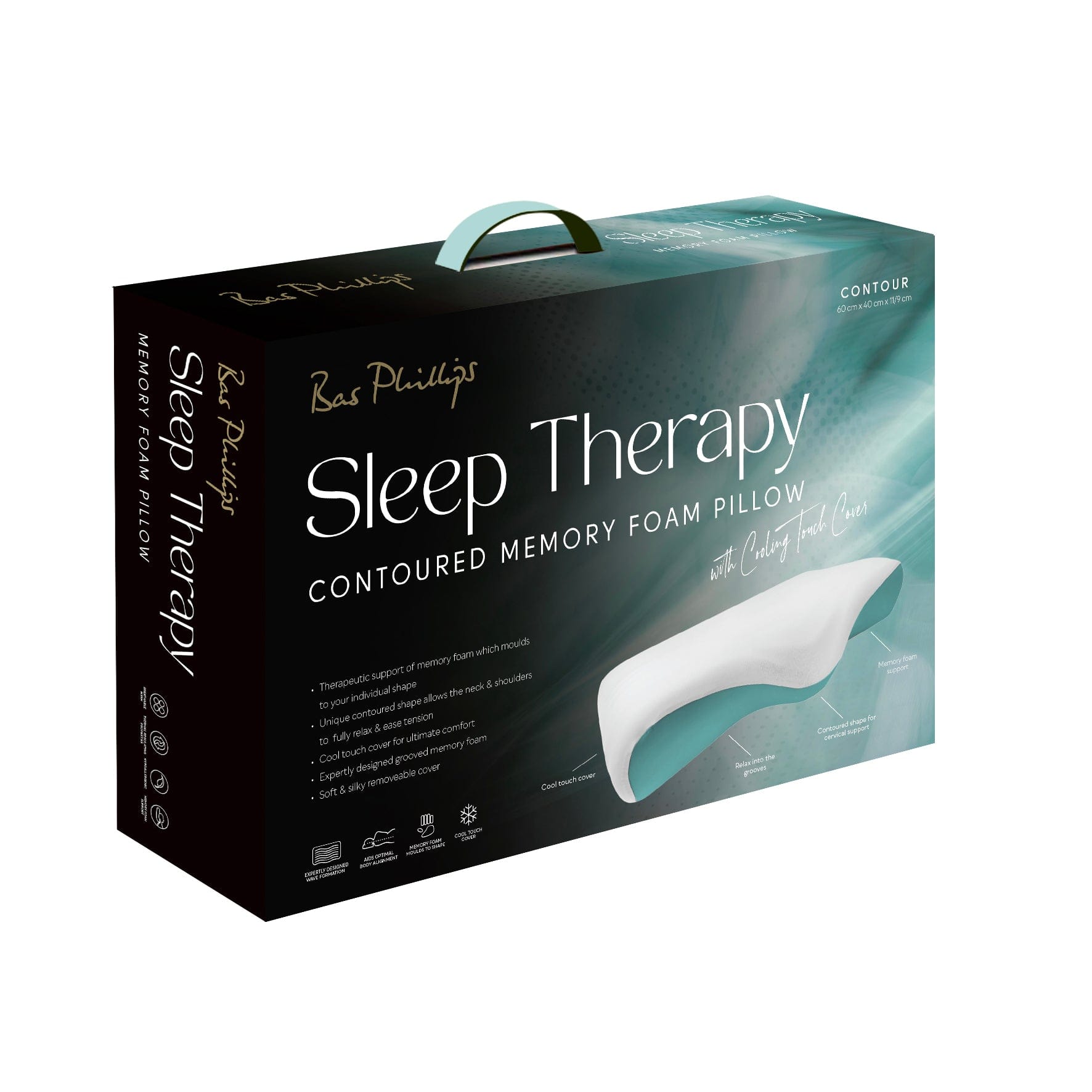 Bas Phillips Pillows/Cushions BAS PHILLIPS | SLEEP THERAPY CONTOURED MEMORY FOAM -COOL TOUCH COVER
