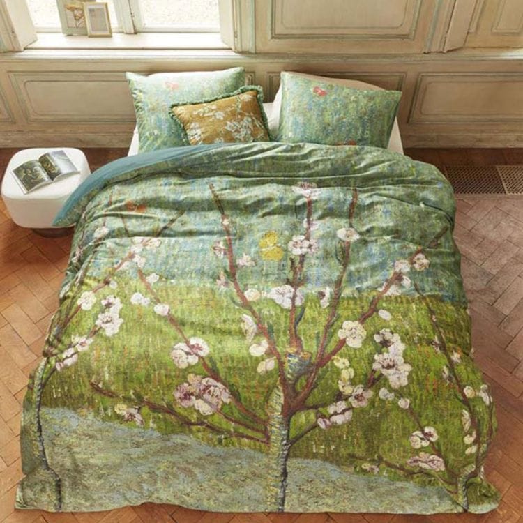 Bedding House Quilt Cover Bedding House Van Gogh Peach Trees Green Cotton Sateen Quilt Cover Set
