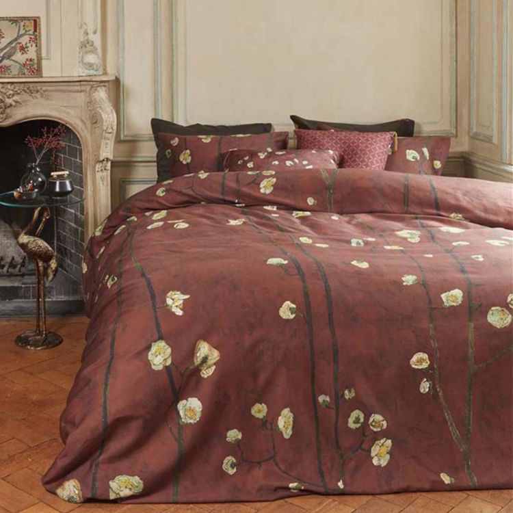 Bedding House Van Gogh Plum Blossoms Red Cotton Sateen Quilt Cover Set Bedding House