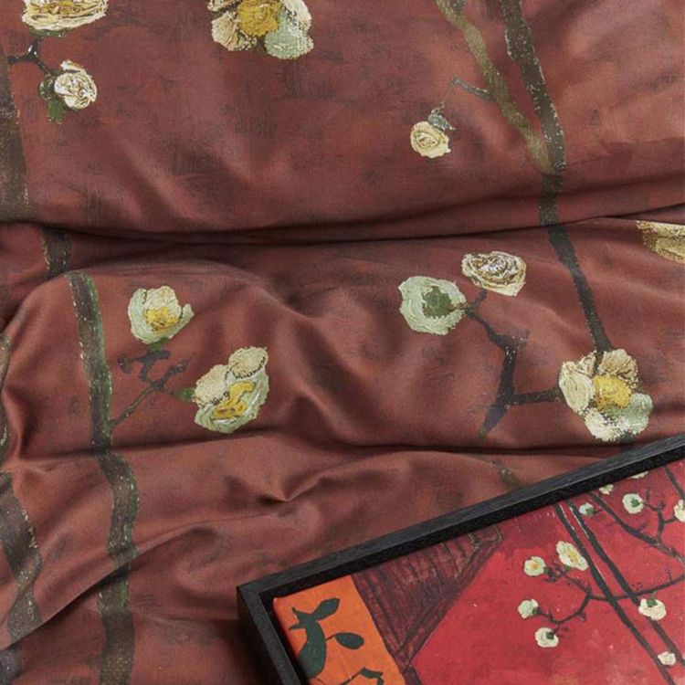 Bedding House Van Gogh Plum Blossoms Red Cotton Sateen Quilt Cover Set Bedding House