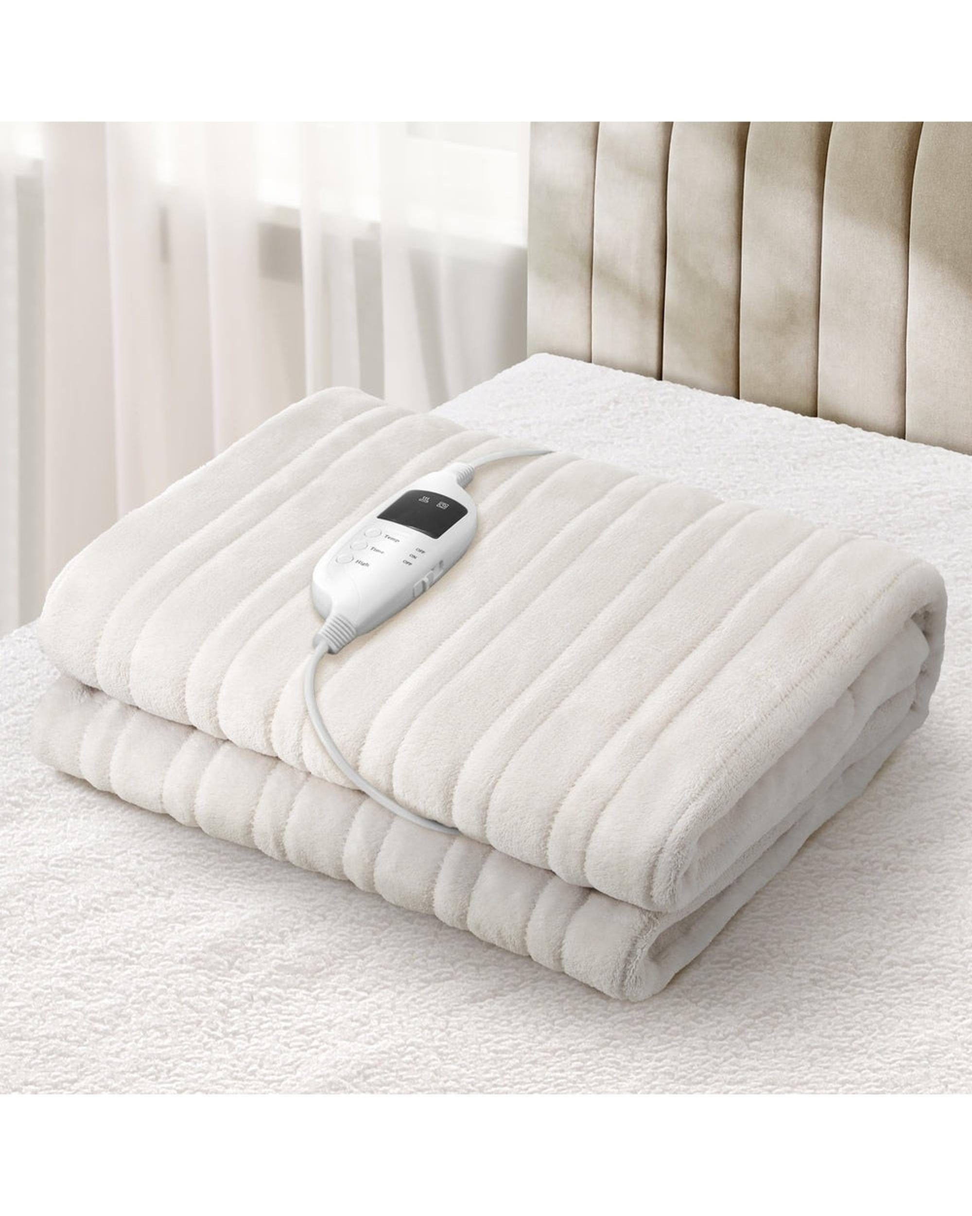 Bedra Electric Blanket Electric Heated Throw Rug Washable Flannel Cream
