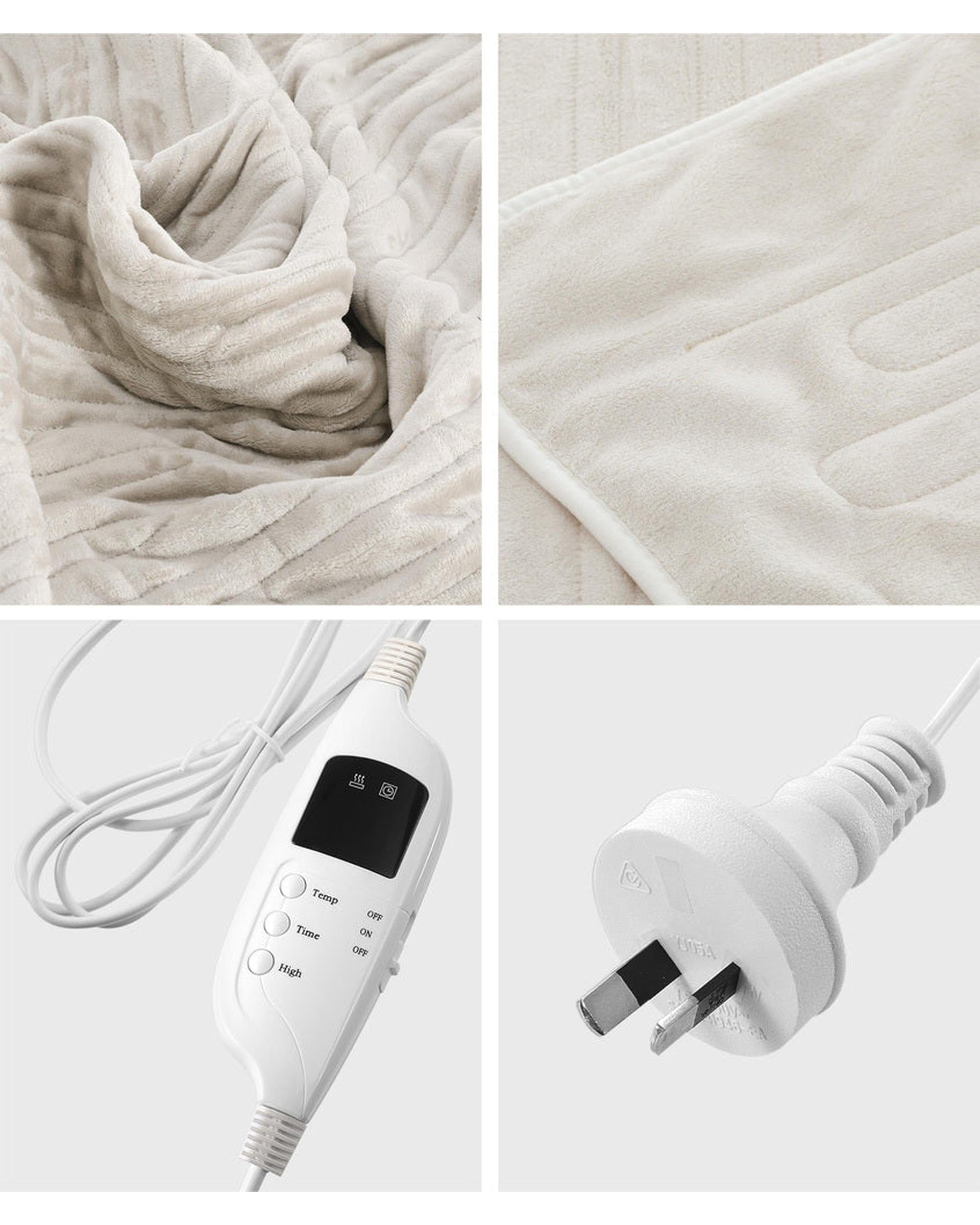 Bedra Electric Blanket Electric Heated Throw Rug Washable Flannel Cream