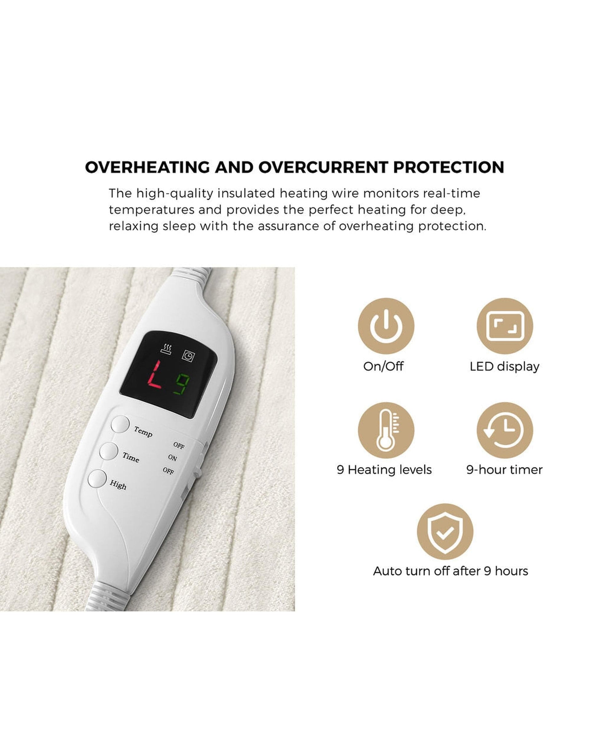 Bedra Electric Blanket Electric Heated Throw Rug Washable Flannel Cream