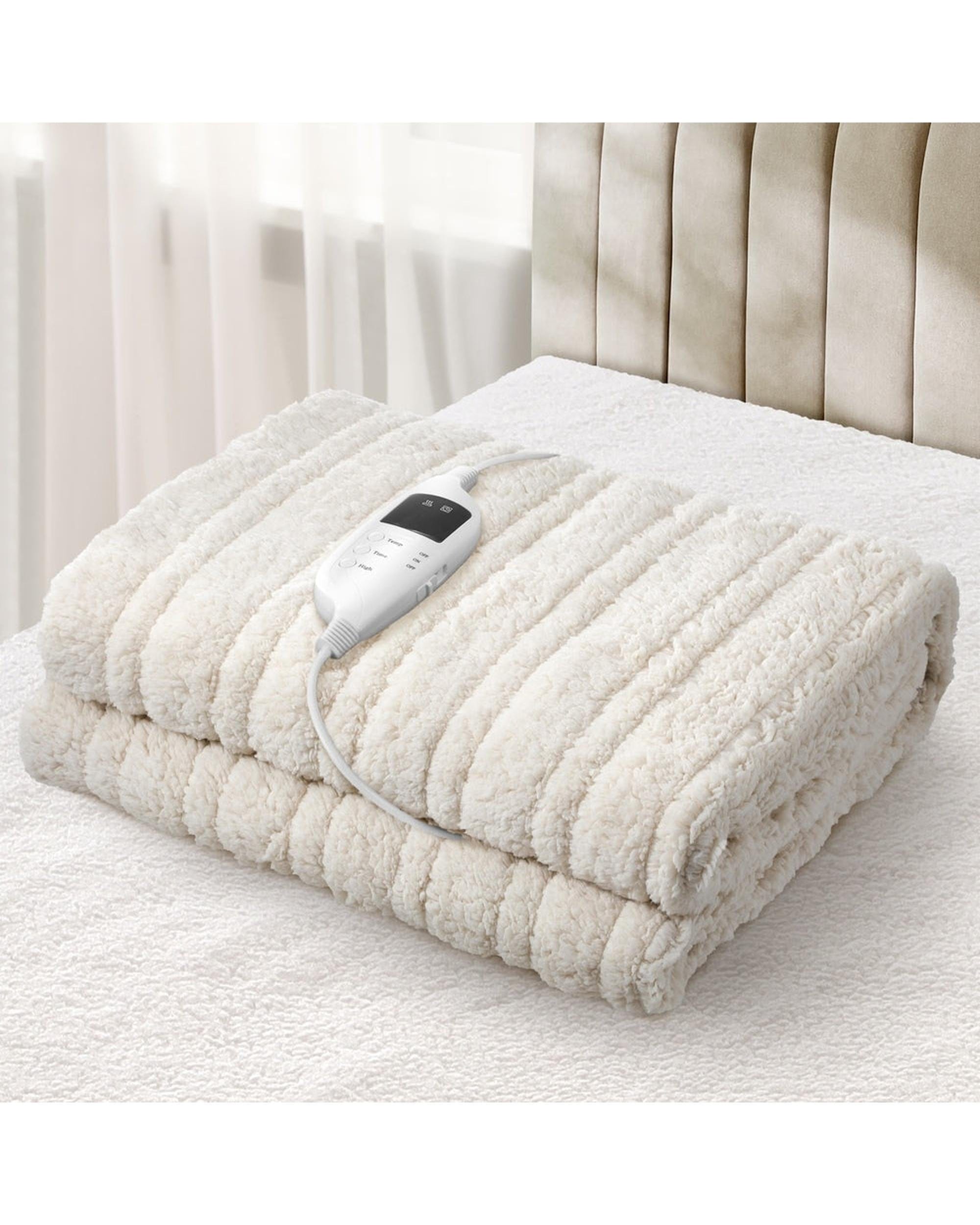 Bedra Electric Blanket Heated Throw Rug Blanket Washable Sherpa Flannel