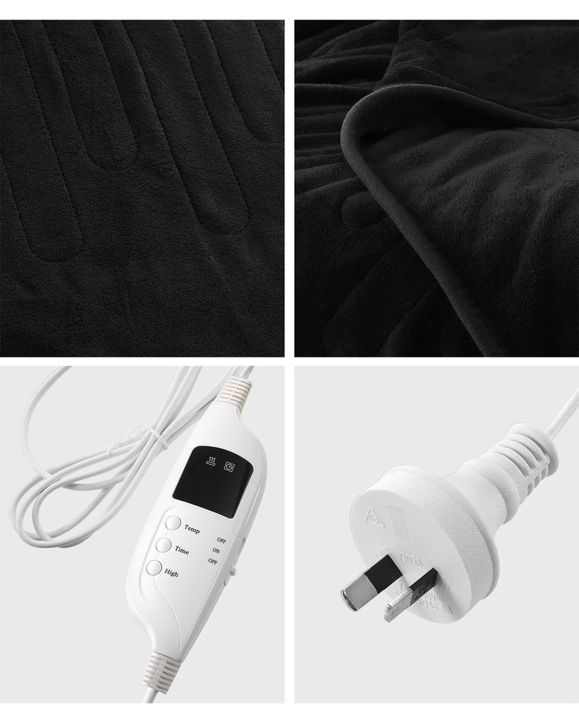 Bedra Electric Blanket Washable Electric Heated Throw Rug Flannel Black