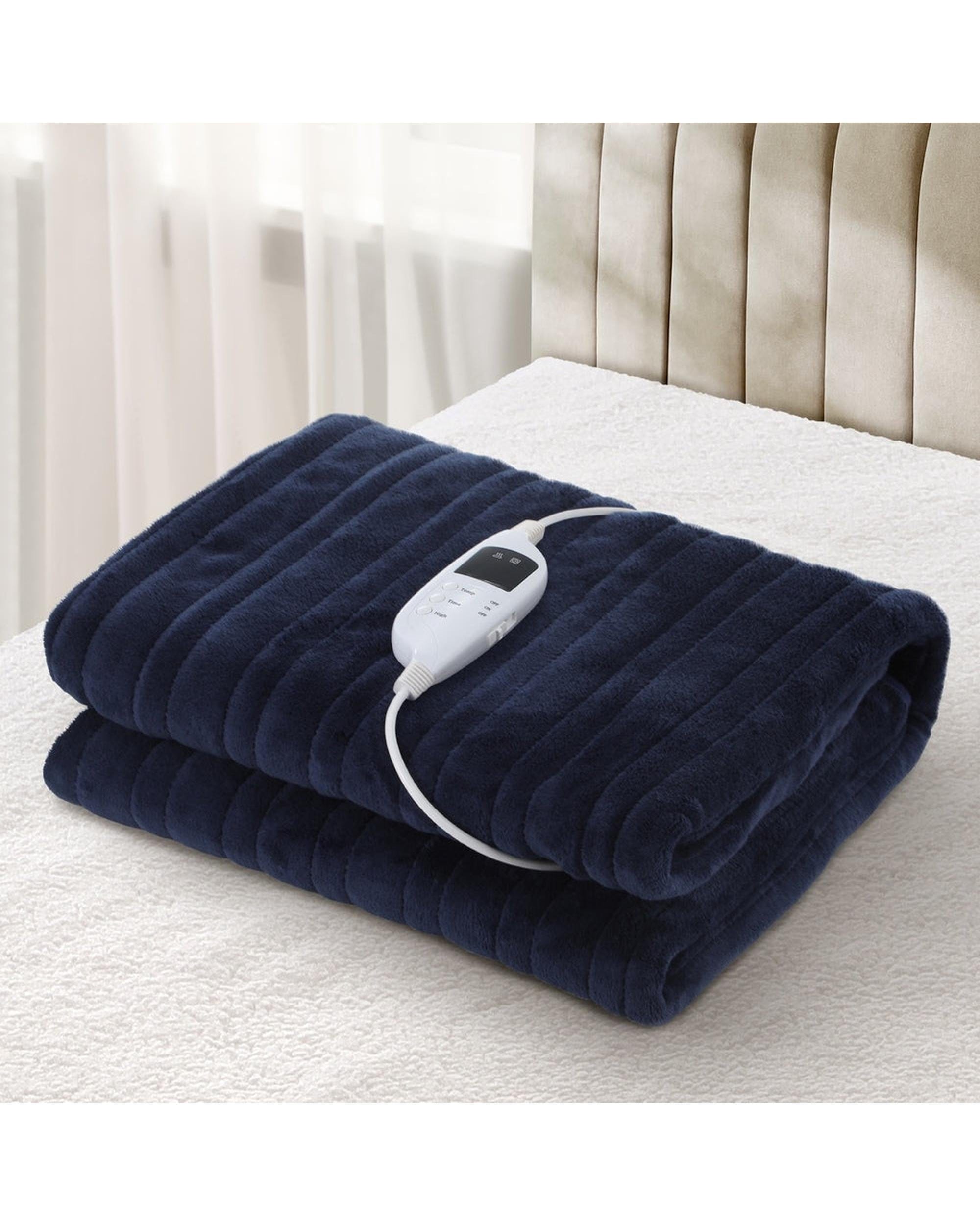 Bedra Electric Blanket Washable Electric Heated Throw Rug Flannel Blue