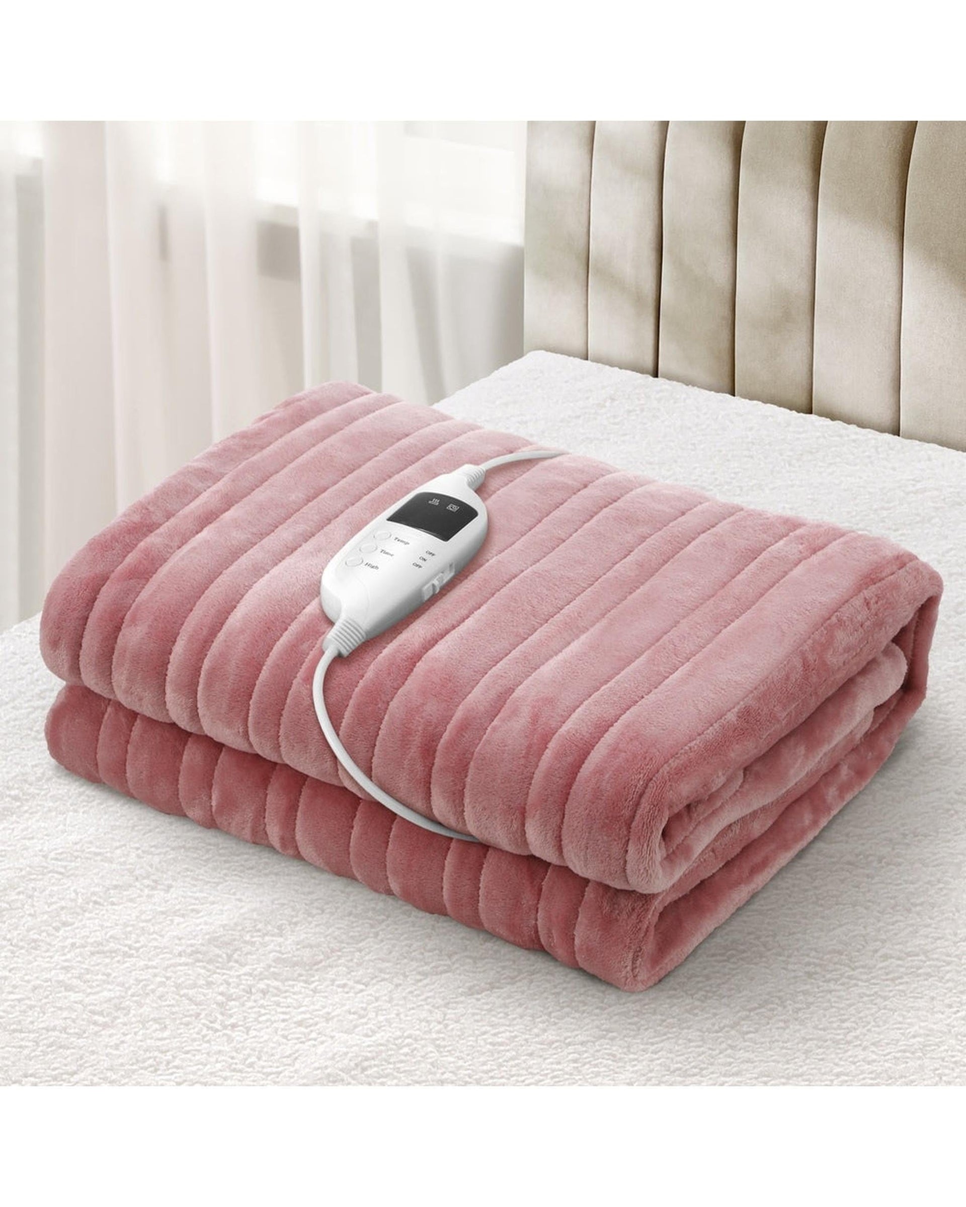 Bedra Electric Blanket Washable Electric Heated Throw Rug Flannel Pink