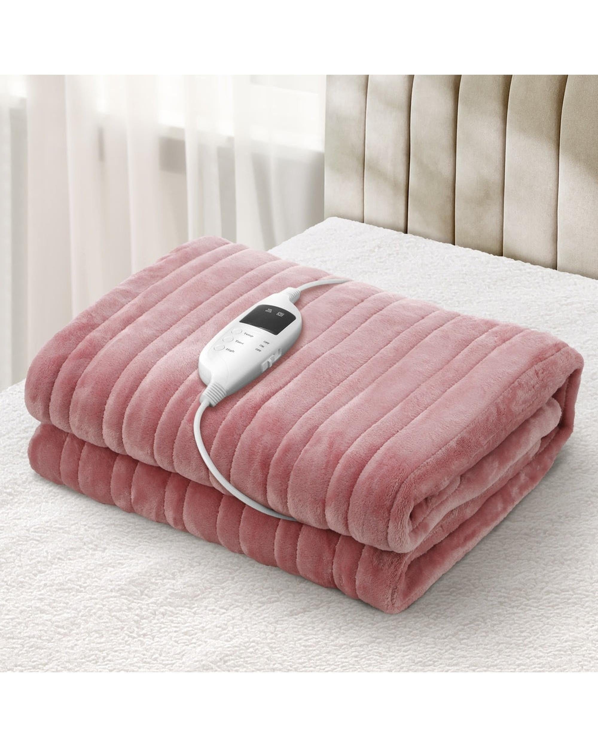 Bedra Electric Blanket Washable Electric Heated Throw Rug Flannel Pink