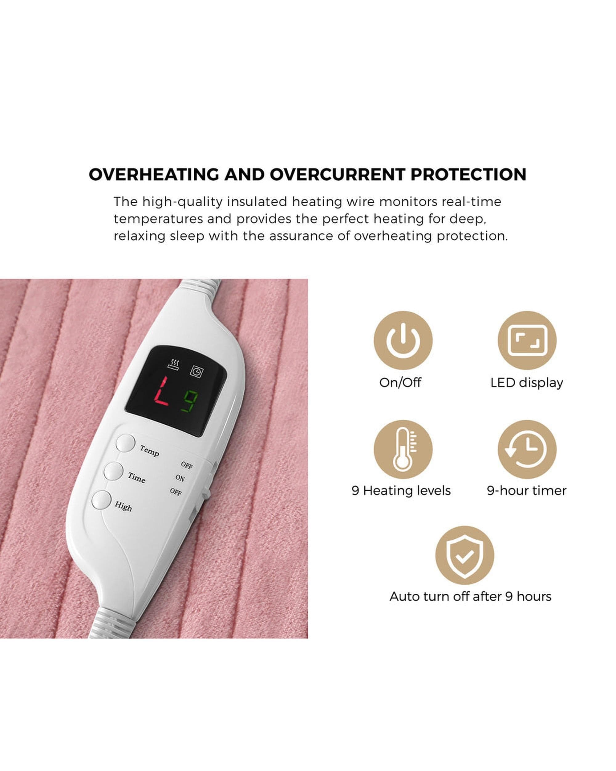 Bedra Electric Blanket Washable Electric Heated Throw Rug Flannel Pink