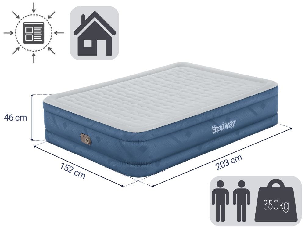 Bestway Inflatable Mattress Bestway 2.03m x 1.52m x 46cm Fortech Snugable Top Air Inflatable Mattress Queen Built-in AC Pump