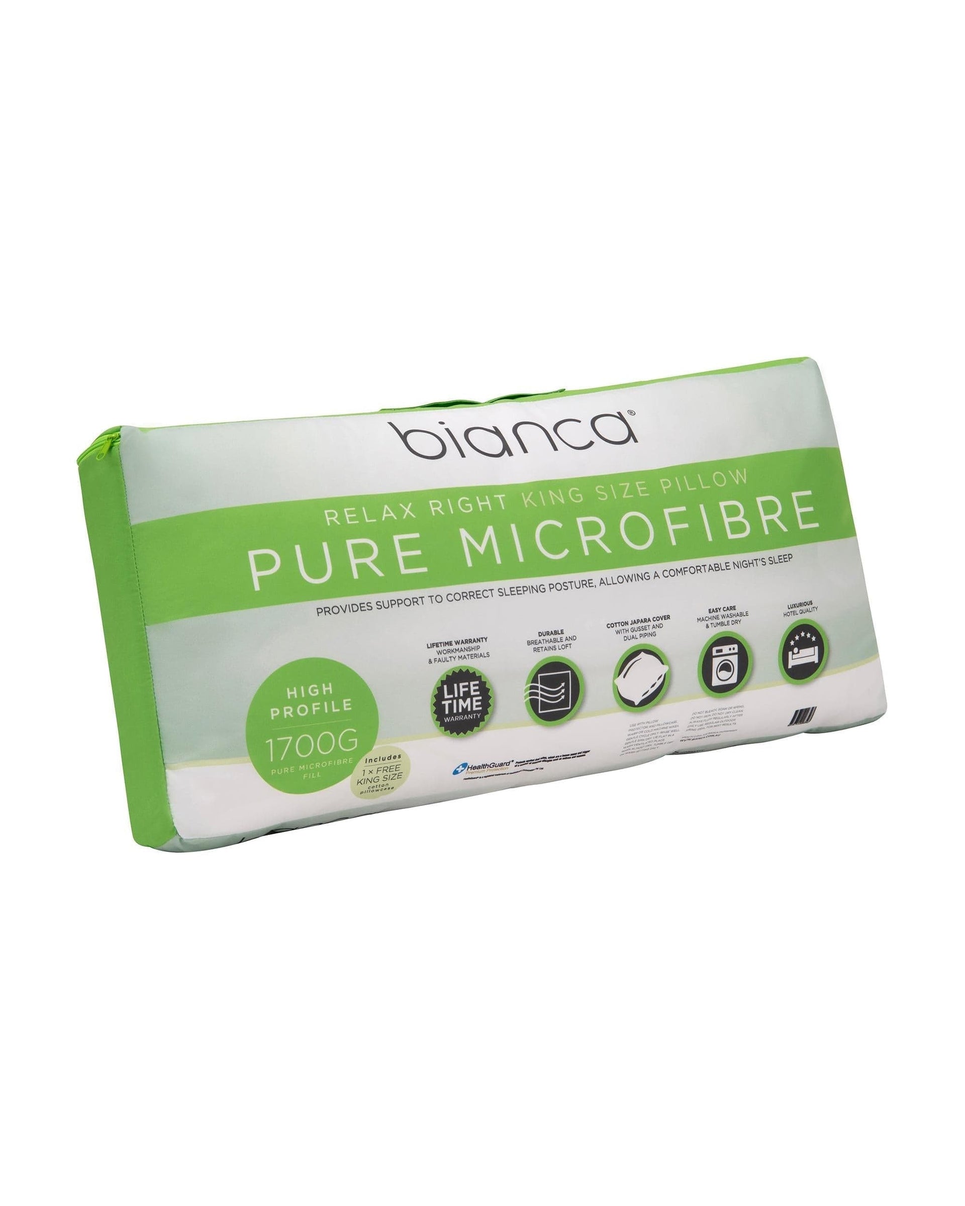Bianca Bedding Pillows/Cushions Bianca Bedding RELAX RIGHT PURE MICROFIBRE KING PILLOW PROFILE 1700G