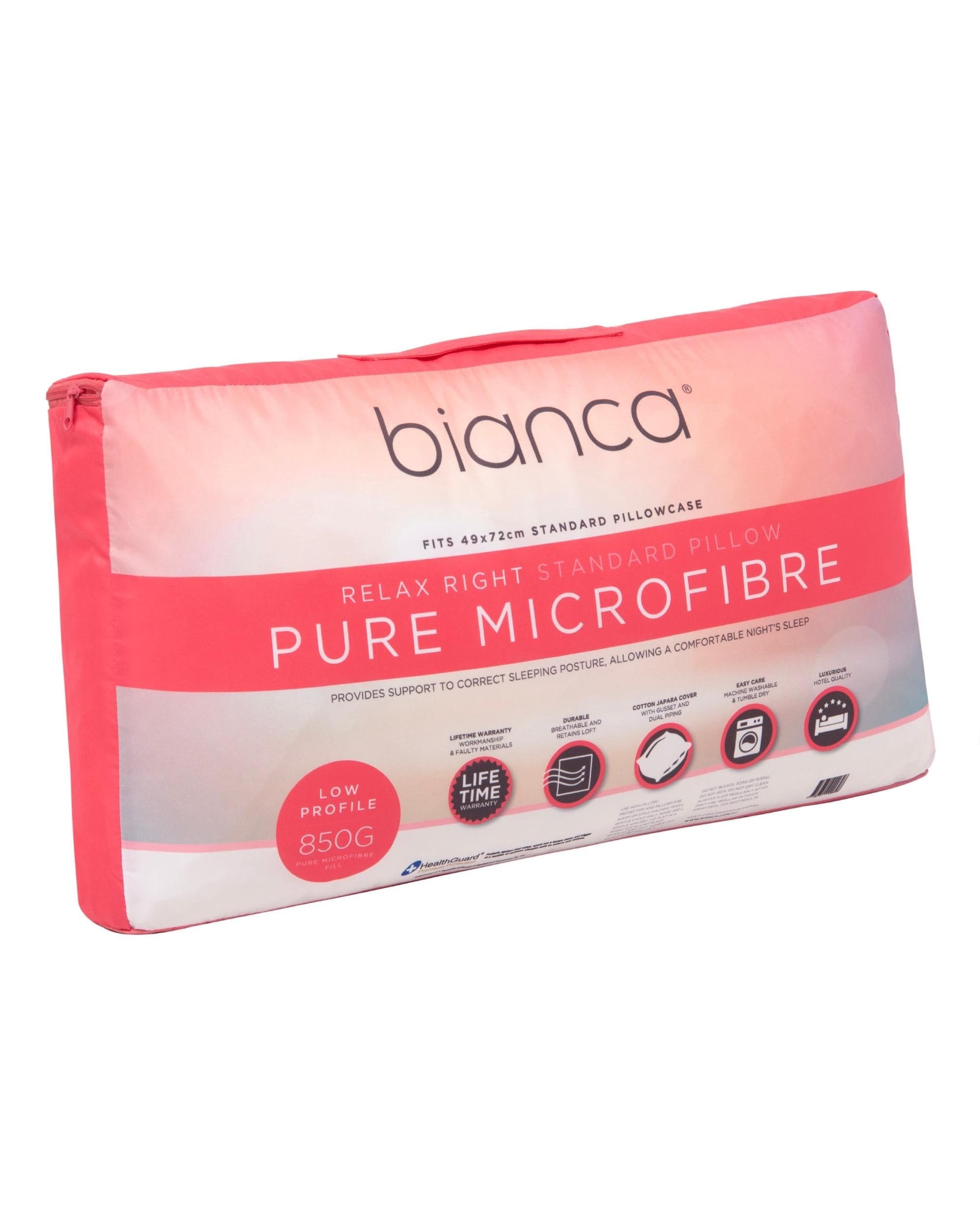 Bianca Bedding Pillows/Cushions Bianca Bedding RELAX RIGHT PURE MICROFIBRE PILLOW LOW PROFILE 850G