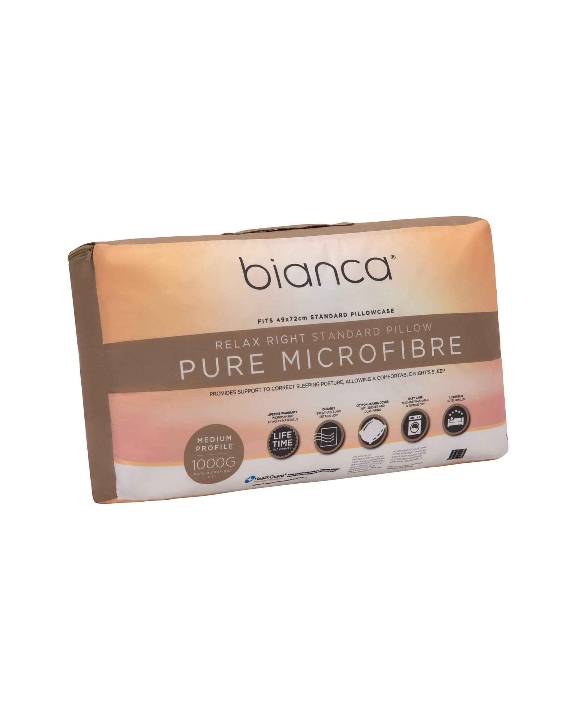 Bianca Bedding Pillows/Cushions Bianca Bedding RELAX RIGHT PURE MICROFIBRE PILLOW MEDIUM PROFILE 1000G