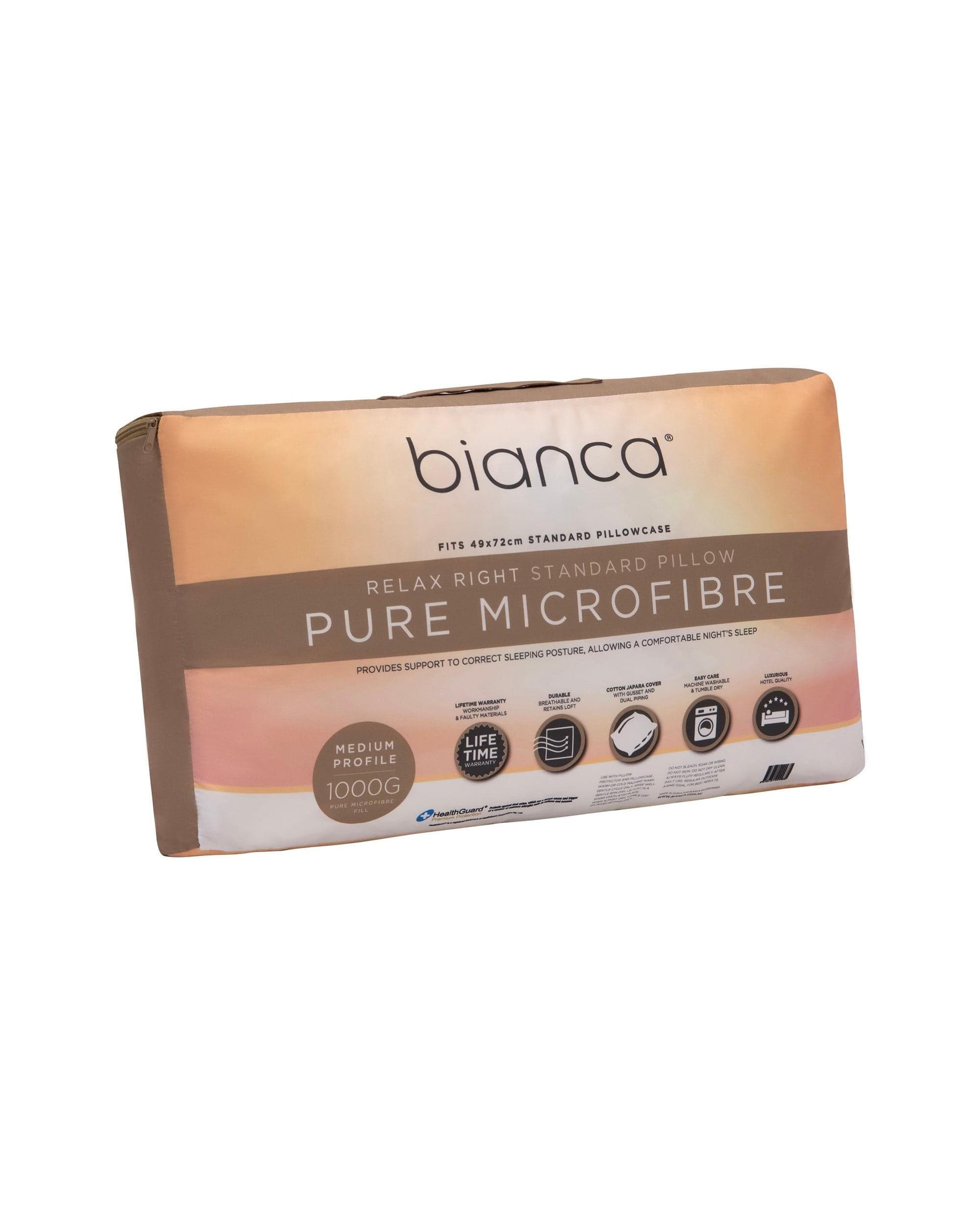 Bianca Bedding Pillows/Cushions Bianca Bedding RELAX RIGHT PURE MICROFIBRE PILLOW MEDIUM PROFILE 1000G
