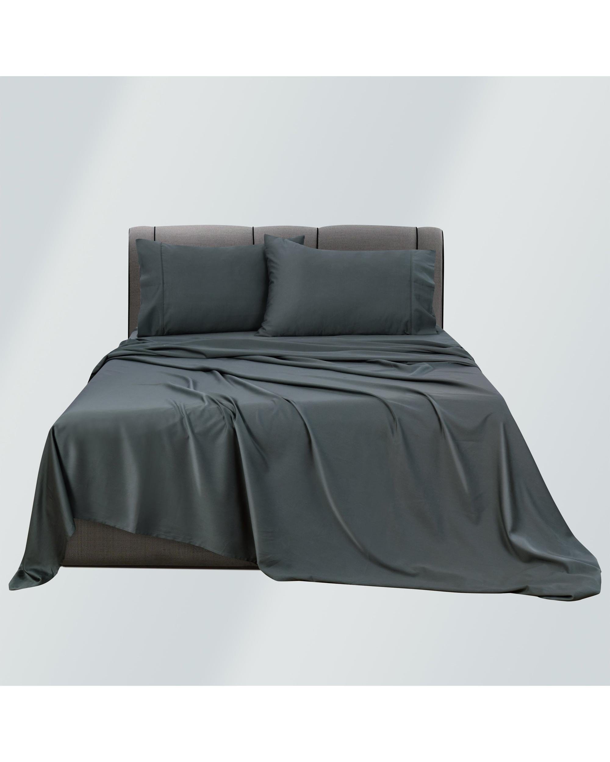 Bianca Bedding Bed Sheets Bianca Bedding Rosebank Extra Long, Extra Wide Flat 500 TC Bamboo/Cotton Sheet Set - Charcoal