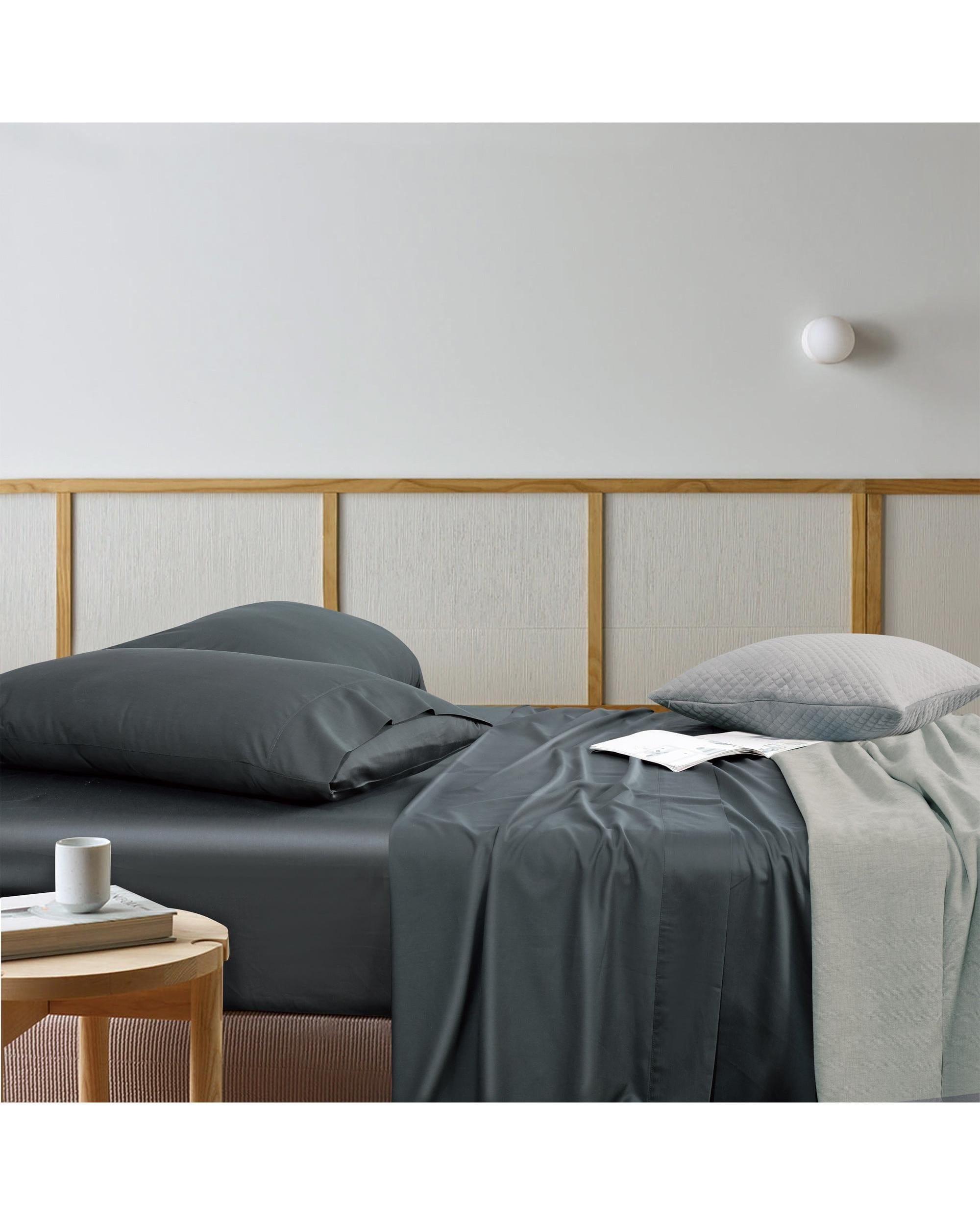 Bianca Bedding Bed Sheets Bianca Bedding Rosebank Extra Long, Extra Wide Flat 500 TC Bamboo/Cotton Sheet Set - Charcoal