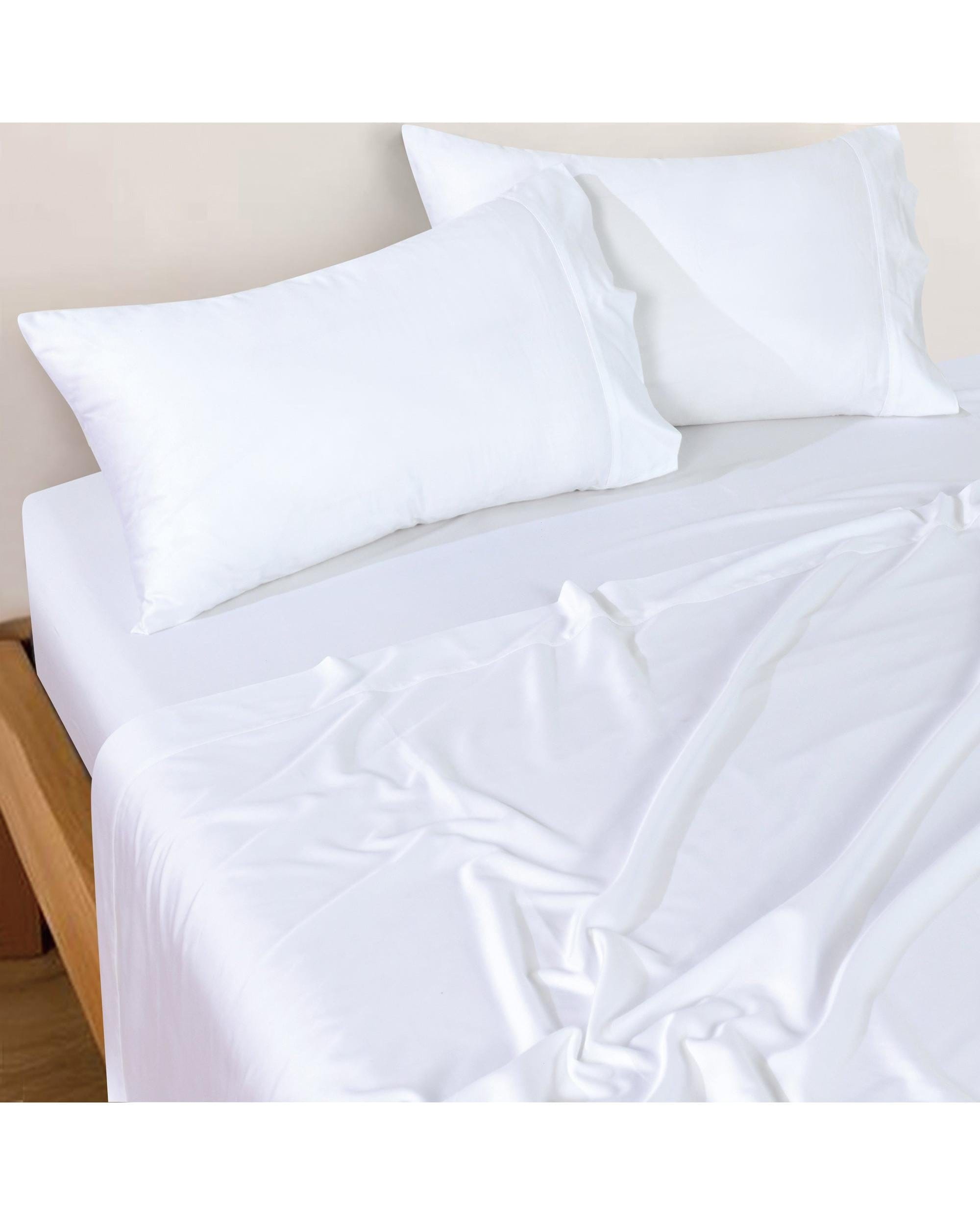 Bianca Bedding Bed Sheets Bianca Bedding Rosebank Extra Long, Extra Wide Flat 500 TC Bamboo/Cotton Sheet Set - White