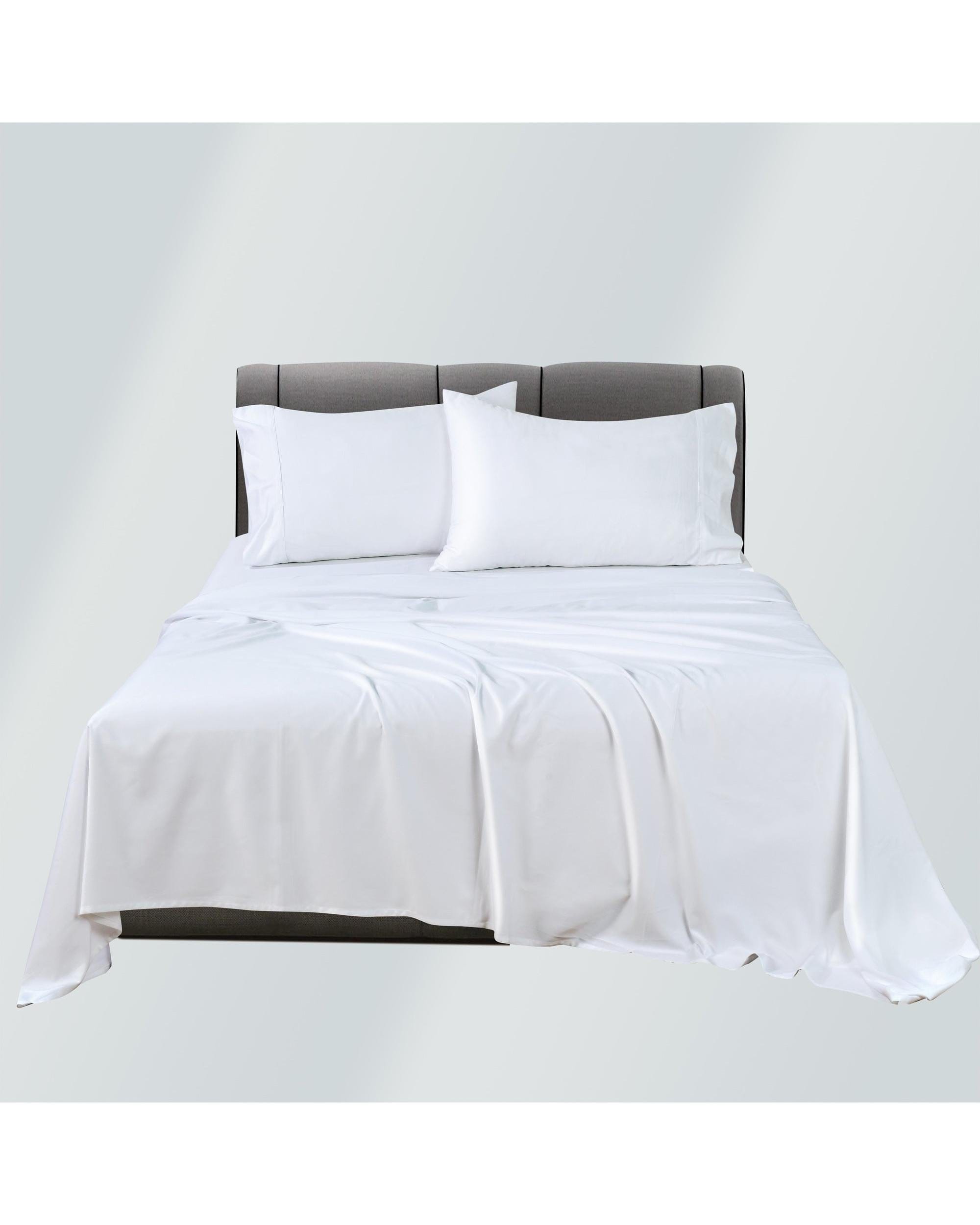 Bianca Bedding Bed Sheets Bianca Bedding Rosebank Extra Long, Extra Wide Flat 500 TC Bamboo/Cotton Sheet Set - White