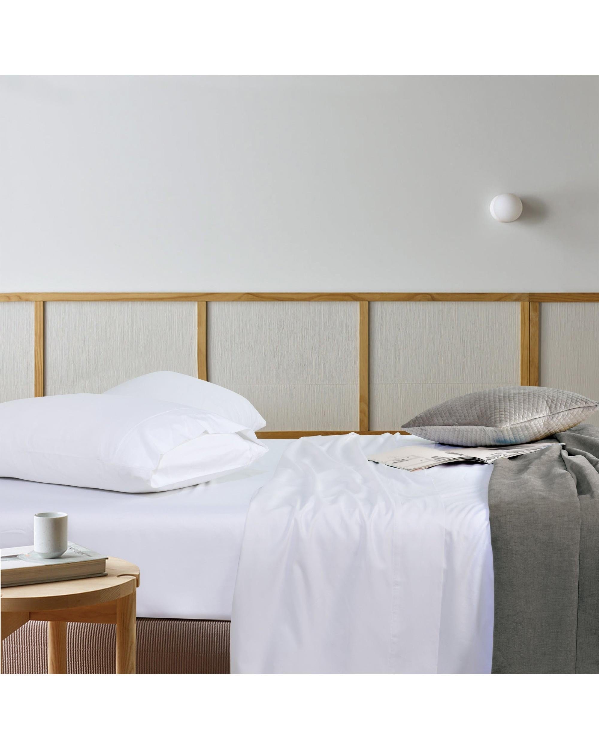 Bianca Bedding Bed Sheets Bianca Bedding Rosebank Extra Long, Extra Wide Flat 500 TC Bamboo/Cotton Sheet Set - White