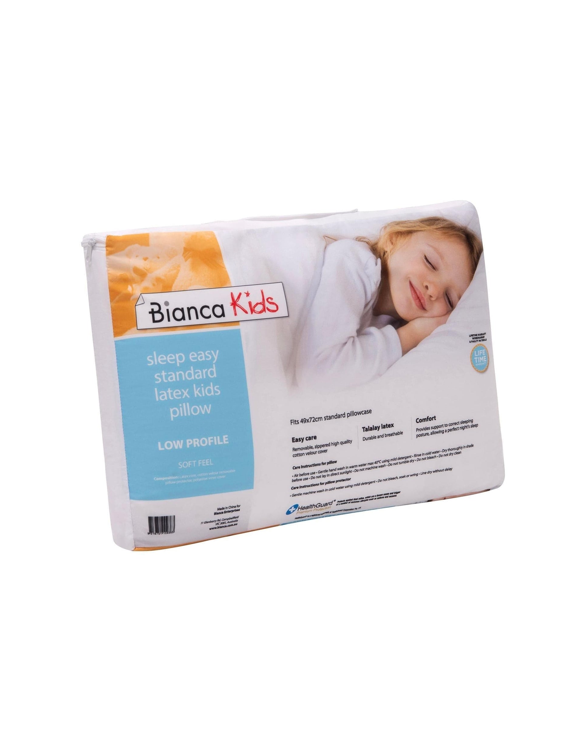 Bianca Bedding Pillows/Cushions Bianca Bedding SLEEP EASY KIDS PILLOW LOW PROFILE SOFT FEEL TALALAY LATEX PILLOW