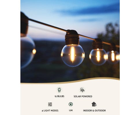 Big Bedding Australia Lamp 30 LED Festoon Lights Solar Outdoor String Light Christmas 34m