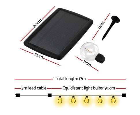 Big Bedding Australia Lamp 30 LED Festoon Lights Solar Outdoor String Light Christmas 34m