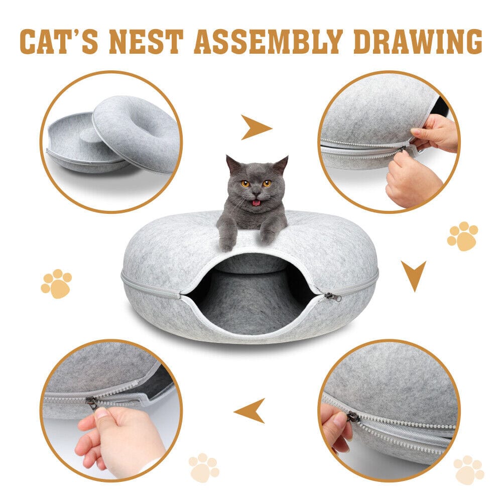 Big Bedding Australia Cat Bed 59 x 29cm Cat Tunnel Bed Dark Grey Felt Pet Puppy Nest Cave Toy Light Grey