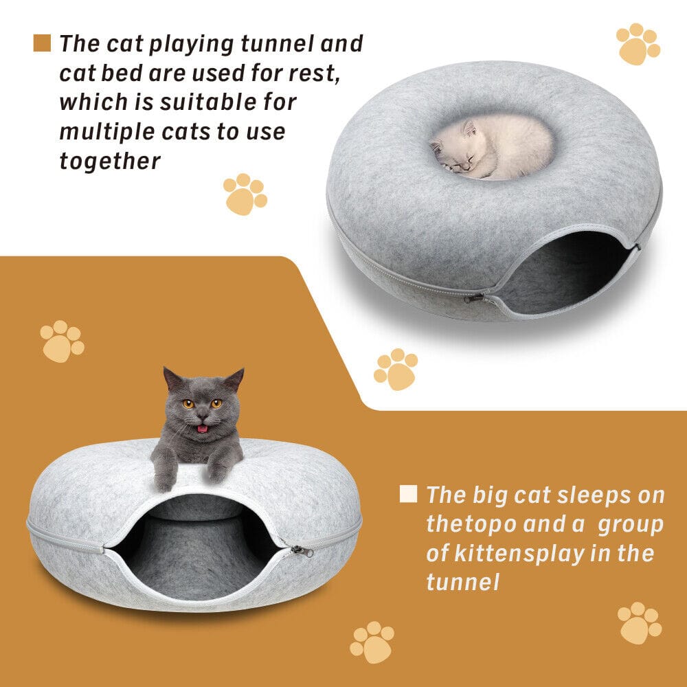 Big Bedding Australia Cat Bed 59 x 29cm Cat Tunnel Bed Dark Grey Felt Pet Puppy Nest Cave Toy Light Grey