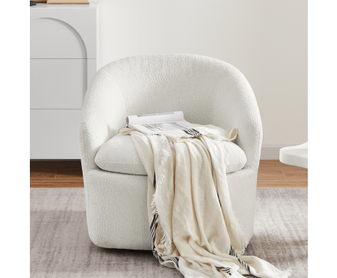 Big Bedding Australia Accent Chair Carrie White Boucle Swivel Chair