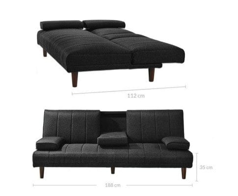 Big Bedding Australia Sofa Fabric Sofa Bed with Cup Holder 3 Seater Lounge Couch - Charcoal