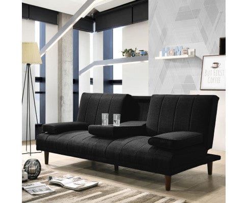 Big Bedding Australia Sofa Fabric Sofa Bed with Cup Holder 3 Seater Lounge Couch - Charcoal