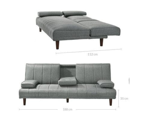 Big Bedding Australia Sofa Fabric Sofa Bed with Cup Holder 3 Seater Lounge Couch - Light Grey