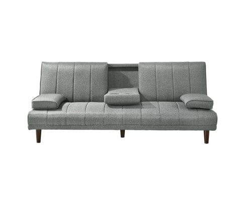 Big Bedding Australia Sofa Fabric Sofa Bed with Cup Holder 3 Seater Lounge Couch - Light Grey
