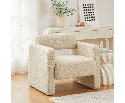 Big Bedding Australia Accent Chair Lilah Modern Boucle Fabric Armchair - Light Sand