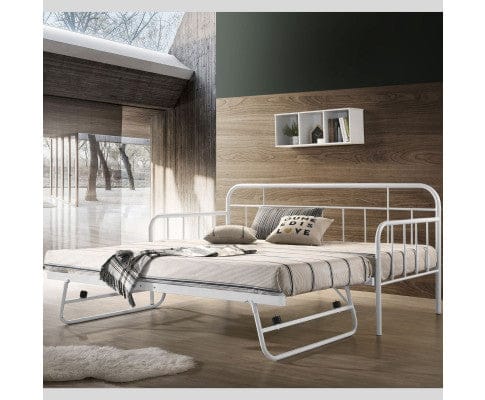 Big Bedding Australia Bedframe Metal Daybed Pop Up Trundle Sofa Bed Frame Single Size White