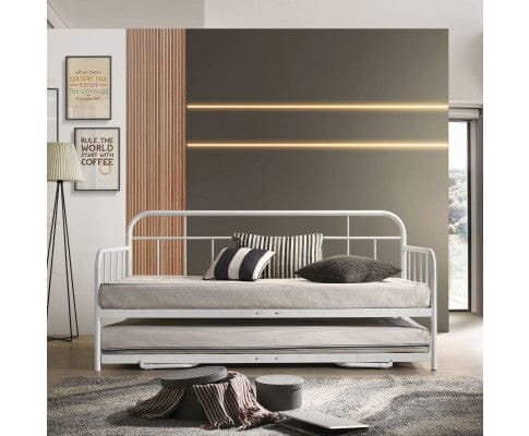 Big Bedding Australia Bedframe Metal Daybed Pop Up Trundle Sofa Bed Frame Single Size White